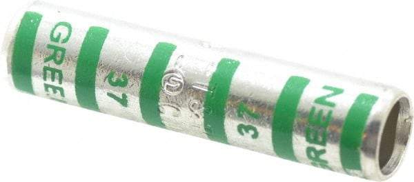 Thomas & Betts - 1 AWG Compatible, Noninsulated, Crimp-On Butt Splice Terminal - 2 Wire Entries, Copper Contacts, Tin Contact Plating, 2" OAL, Green - Exact Industrial Supply