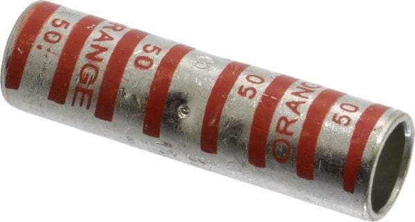 Thomas & Betts - 3/0 AWG Compatible, Noninsulated, Crimp-On Butt Splice Terminal - 2 Wire Entries, Copper Contacts, Tin Contact Plating, 2-1/4" OAL, Orange - Exact Industrial Supply