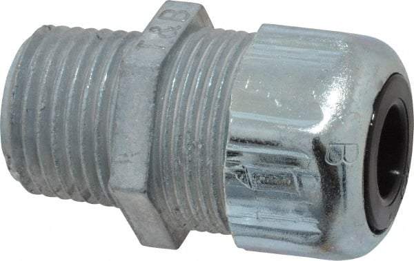 Thomas & Betts - 1/4 to 3/8" Cable Capacity, Liquidtight, Straight Strain Relief Cord Grip - 1/2 NPT Thread, 1-21/32" Long, Zinc - Exact Industrial Supply
