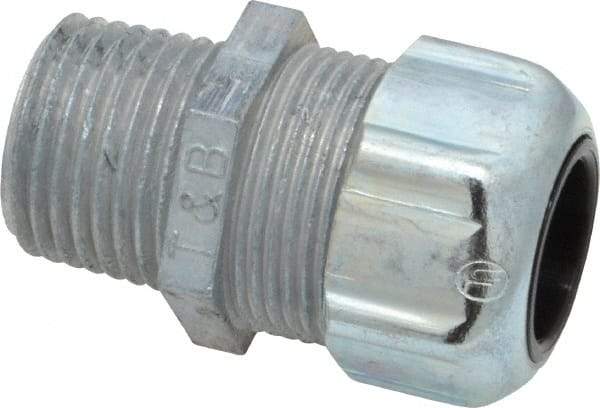 Thomas & Betts - 3/8 to 1/2" Cable Capacity, Liquidtight, Straight Strain Relief Cord Grip - 1/2 NPT Thread, 1-21/32" Long, Zinc - Exact Industrial Supply
