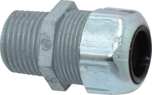 Thomas & Betts - 0.45 to 0.56" Cable Capacity, Liquidtight, Straight Strain Relief Cord Grip - 1/2 NPT Thread, 1-21/32" Long, Zinc - Exact Industrial Supply