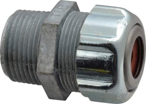 Thomas & Betts - 1/8 to 1/4" Cable Capacity, Liquidtight, Straight Strain Relief Cord Grip - 3/4 NPT Thread, 1-3/4" Long, Zinc - Exact Industrial Supply