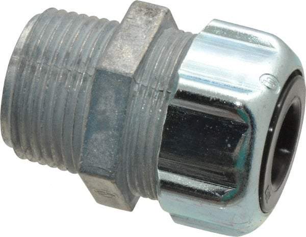 Thomas & Betts - 1/4 to 3/8" Cable Capacity, Liquidtight, Straight Strain Relief Cord Grip - 3/4 NPT Thread, 1-3/4" Long, Zinc - Exact Industrial Supply