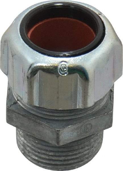 Thomas & Betts - 5/8 to 3/4" Cable Capacity, Liquidtight, Straight Strain Relief Cord Grip - 3/4 NPT Thread, 1-3/4" Long, Zinc - Exact Industrial Supply