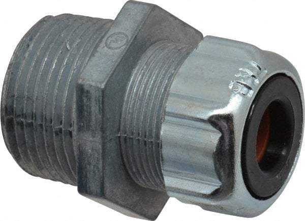 Thomas & Betts - 3/8 to 1/2" Cable Capacity, Liquidtight, Straight Strain Relief Cord Grip - 1 NPT Thread, 1-23/32" Long, Zinc - Exact Industrial Supply