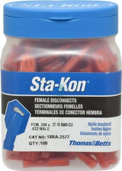 Thomas & Betts - 22 to 18 AWG, Nylon, Fully Insulated, Female Wire Disconnect - 1/4 Inch Wide Tab, Red, CSA Certified, RoHS Compliant, UL 94 V-2, UL File E66716, UL Listed - Exact Industrial Supply