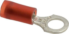 Thomas & Betts - 22-16 AWG Partially Insulated Crimp Connection D Shaped Ring Terminal - #10 Stud, 0.89" OAL x 0.31" Wide, Tin Plated Copper Contact - Exact Industrial Supply