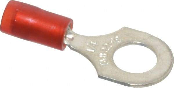 Thomas & Betts - 22-16 AWG Partially Insulated Crimp Connection D Shaped Ring Terminal - 1/4" Stud, 1.1" OAL x 0.46" Wide, Tin Plated Copper Contact - Exact Industrial Supply