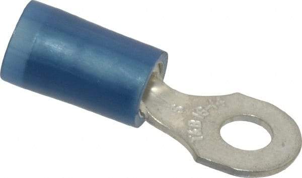 Thomas & Betts - 18-14 AWG Partially Insulated Crimp Connection D Shaped Ring Terminal - #6 Stud, 0.89" OAL x 0.31" Wide, Tin Plated Copper Contact - Exact Industrial Supply