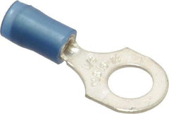 Thomas & Betts - 18-14 AWG Partially Insulated Crimp Connection D Shaped Ring Terminal - 1/4" Stud, 1.08" OAL x 0.47" Wide, Tin Plated Copper Contact - Exact Industrial Supply