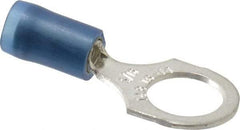 Thomas & Betts - 18-14 AWG Partially Insulated Crimp Connection D Shaped Ring Terminal - 5/16" Stud, 1.08" OAL x 0.47" Wide, Tin Plated Copper Contact - Exact Industrial Supply