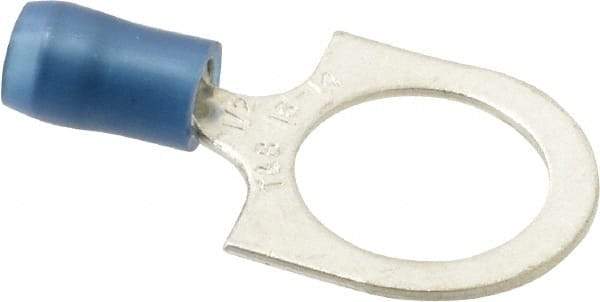 Thomas & Betts - 18-14 AWG Partially Insulated Crimp Connection D Shaped Ring Terminal - 1/2" Stud, 1-1/4" OAL x 0.72" Wide, Tin Plated Copper Contact - Exact Industrial Supply