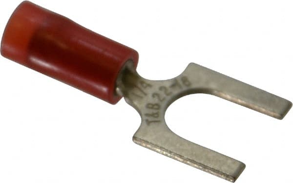 Thomas & Betts - 1/4" Stud, 22 to 16 AWG Compatible, Partially Insulated, Crimp Connection, Standard Fork Terminal - Exact Industrial Supply