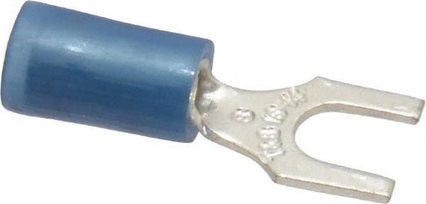 Thomas & Betts - #8 Stud, 18 to 14 AWG Compatible, Partially Insulated, Crimp Connection, Standard Fork Terminal - Exact Industrial Supply