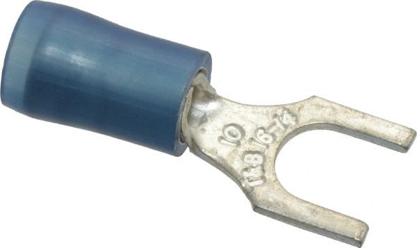 Thomas & Betts - #10 Stud, 18 to 14 AWG Compatible, Partially Insulated, Crimp Connection, Standard Fork Terminal - Exact Industrial Supply