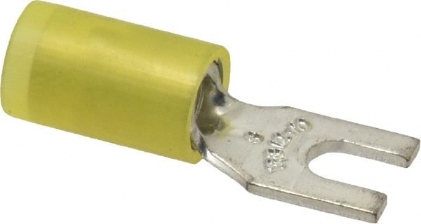 Thomas & Betts - #6 Stud, 12 to 10 AWG Compatible, Partially Insulated, Crimp Connection, Standard Fork Terminal - Exact Industrial Supply