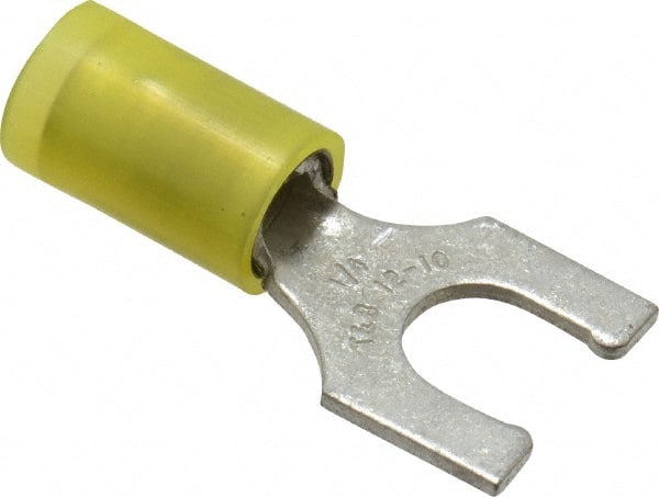 Thomas & Betts - 1/4" Stud, 12 to 10 AWG Compatible, Partially Insulated, Crimp Connection, Locking Fork Terminal - Exact Industrial Supply