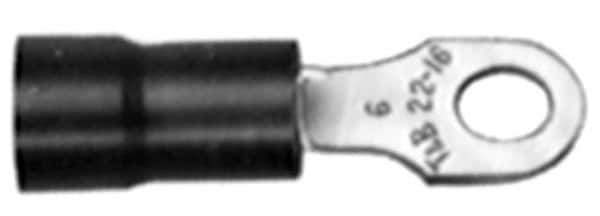 Thomas & Betts - 22-16 AWG Partially Insulated Crimp Connection D Shaped Ring Terminal - 3/8" Stud, 1.24" OAL x 0.54" Wide, Tin Plated Copper Contact - Exact Industrial Supply