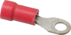 Thomas & Betts - 22-16 AWG Partially Insulated Crimp Connection D Shaped Ring Terminal - #6 Stud, 0.94" OAL x 1/4" Wide, Tin Plated Copper Contact - Exact Industrial Supply