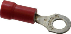 Thomas & Betts - 22-16 AWG Partially Insulated Crimp Connection D Shaped Ring Terminal - #8 Stud, 0.97" OAL x 0.31" Wide, Tin Plated Copper Contact - Exact Industrial Supply