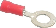 Thomas & Betts - 22-16 AWG Partially Insulated Crimp Connection D Shaped Ring Terminal - 1/4" Stud, 1.13" OAL x 1/2" Wide, Tin Plated Copper Contact - Exact Industrial Supply