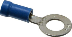 Thomas & Betts - 18-14 AWG Partially Insulated Crimp Connection D Shaped Ring Terminal - 1/4" Stud, 1.14" OAL x 1/2" Wide, Tin Plated Copper Contact - Exact Industrial Supply