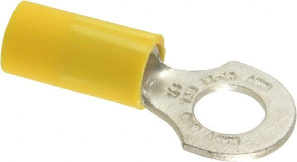 Thomas & Betts - 12-10 AWG Partially Insulated Crimp Connection D Shaped Ring Terminal - 1/4" Stud, 1.16" OAL x 1/2" Wide, Tin Plated Copper Contact - Exact Industrial Supply