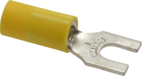 Thomas & Betts - #8 Stud, 12 to 10 AWG Compatible, Partially Insulated, Crimp Connection, Standard Fork Terminal - Exact Industrial Supply