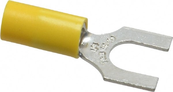 Thomas & Betts - 1/4" Stud, 12 to 10 AWG Compatible, Partially Insulated, Crimp Connection, Standard Fork Terminal - Exact Industrial Supply