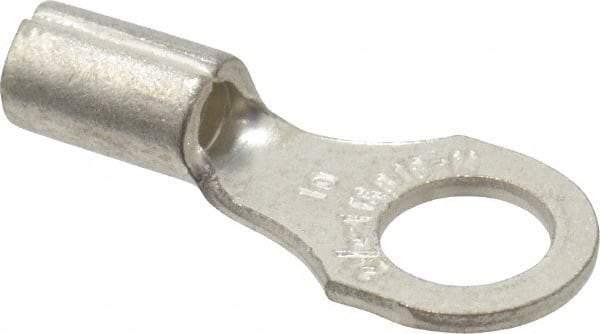 Thomas & Betts - 18-14 AWG Noninsulated Crimp Connection D Shaped Ring Terminal - #10 Stud, 3/4" OAL x 0.31" Wide, Tin Plated Copper Contact - Exact Industrial Supply