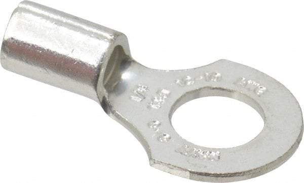 Thomas & Betts - 12-10 AWG Noninsulated Crimp Connection D Shaped Ring Terminal - 1/4" Stud, 0.91" OAL x 1/2" Wide, Tin Plated Copper Contact - Exact Industrial Supply