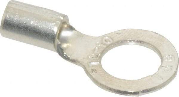 Thomas & Betts - 12-10 AWG Noninsulated Crimp Connection D Shaped Ring Terminal - 5/16" Stud, 0.98" OAL x 1/2" Wide, Tin Plated Copper Contact - Exact Industrial Supply