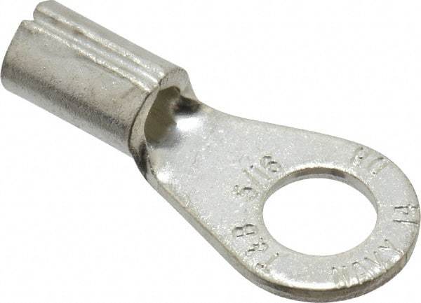 Thomas & Betts - 8 AWG Noninsulated Crimp Connection Circular Ring Terminal - 5/16" Stud, 1.32" OAL x 0.59" Wide, Tin Plated Copper Contact - Exact Industrial Supply