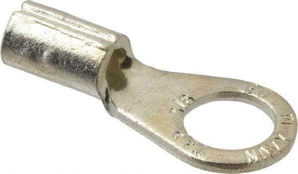 Thomas & Betts - 8 AWG Noninsulated Crimp Connection Circular Ring Terminal - 3/8" Stud, 1.32" OAL x 0.59" Wide, Tin Plated Copper Contact - Exact Industrial Supply