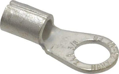 Thomas & Betts - 6 AWG Noninsulated Crimp Connection Circular Ring Terminal - 3/8" Stud, 1.32" OAL x 0.6" Wide, Tin Plated Copper Contact - Exact Industrial Supply