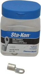 Thomas & Betts - 4 AWG Noninsulated Crimp Connection Circular Ring Terminal - 1/4" Stud, 1.16" OAL x 0.48" Wide, Tin Plated Copper Contact - Exact Industrial Supply