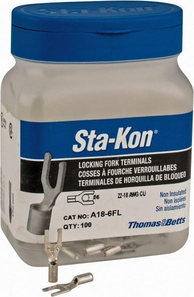 Thomas & Betts - #6 Stud, 22 to 16 AWG Compatible, Noninsulated, Crimp Connection, Locking Fork Terminal - Exact Industrial Supply