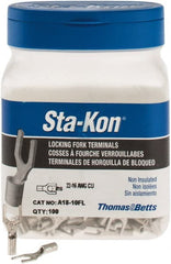 Thomas & Betts - #10 Stud, 22 to 16 AWG Compatible, Noninsulated, Crimp Connection, Locking Fork Terminal - Exact Industrial Supply