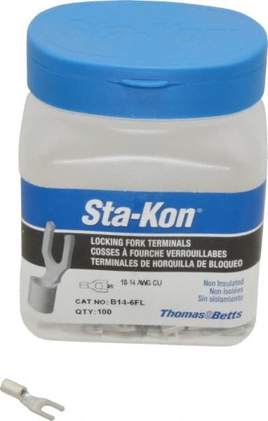 Thomas & Betts - #6 Stud, 18 to 14 AWG Compatible, Noninsulated, Crimp Connection, Locking Fork Terminal - Exact Industrial Supply