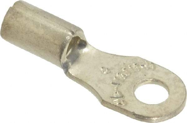 Thomas & Betts - 18-14 AWG Noninsulated Crimp Connection D Shaped Ring Terminal - #4 Stud, 0.72" OAL x 1/4" Wide, Tin Plated Copper Contact - Exact Industrial Supply