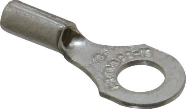 Thomas & Betts - 22-16 AWG Noninsulated Crimp Connection D Shaped Ring Terminal - #8 Stud, 3/4" OAL x 0.31" Wide, Tin Plated Copper Contact - Exact Industrial Supply