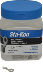 Thomas & Betts - 22-16 AWG Noninsulated Crimp Connection D Shaped Ring Terminal - #4 Stud, 3/4" OAL x 0.31" Wide, Tin Plated Copper Contact - Exact Industrial Supply