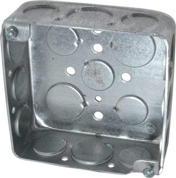 Thomas & Betts - 2 Gang, (11) 1/2" Knockouts, Steel Square Outlet Box - 4" Overall Height x 4" Overall Width x 1-1/2" Overall Depth - Exact Industrial Supply