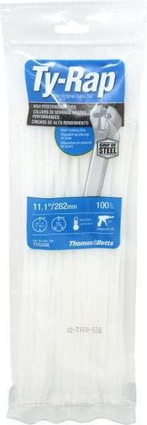 Thomas & Betts - 11.1" Long Natural (Color) Nylon Standard Cable Tie - 30 Lb Tensile Strength, 1.31mm Thick, 76.2mm Max Bundle Diam - Exact Industrial Supply