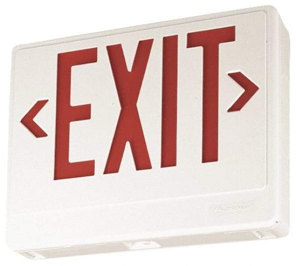 Lithonia Lighting - 1 Face, White, Thermoplastic, LED, Illuminated Exit Sign - 120/277 VAC, Nickel Cadmium, Universal Mounted, 11-3/4 Inch Long x 2 Inch Wide x 7-5/8 Inch High - Exact Industrial Supply