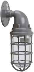 Hubbell Killark - 150 Watt, 2,800 Lumen, 120-240 Volt, Incandescent Wall Pack Light Fixture - Glass Lens, Aluminum Housing, Gray, Wall Mount, 4-5/8" Deep x 7-5/8" High x 4-1/4" Wide - Exact Industrial Supply