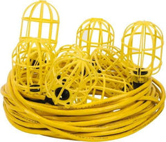 Value Collection - 10 Socket, 4 Conductor, 125 VAC, 15 Amp, Temporary String Light - 100' SJTW-A Cord, Yellow, Plastic, Includes Lamp Guard - Exact Industrial Supply