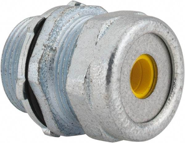 O-Z/Gedney - 0.1 to 0.2" Cable Capacity, Liquidtight, Straight Strain Relief Cord Grip - 5/8 NPT Thread, 1-1/4" Long, Iron - Exact Industrial Supply