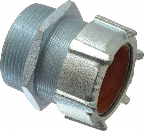 Thomas & Betts - 1-15/16 to 2-3/16" Cable Capacity, Liquidtight, Straight Strain Relief Cord Grip - 2-1/2 NPT Thread, 3-3/4" Long, Iron & Zinc - Exact Industrial Supply