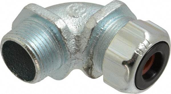 Thomas & Betts - 1/4 to 3/8" Cable Capacity, Liquidtight, Elbow Strain Relief Cord Grip - 3/4 NPT Thread, Iron - Exact Industrial Supply